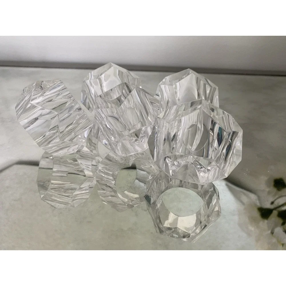 Vintage MCM Clear Lucite Acrylic Faceted Round Napkin Holder Rings Set of‎ 5 EUC